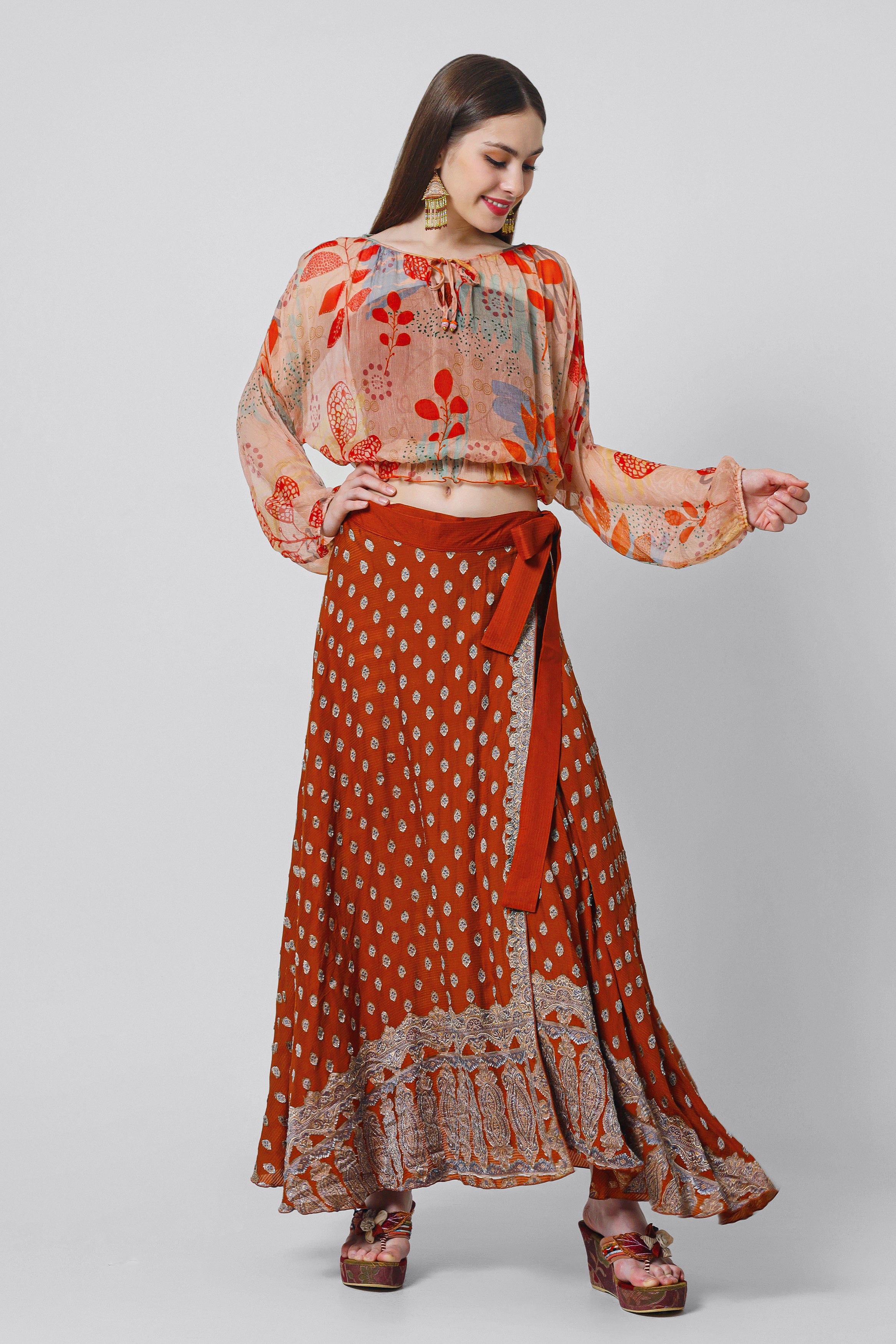 Ksenia | Women's Bohemian Long Luxury Wrap Skirt, Silk, One Size