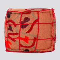 Square Wool Embroidered Ottoman