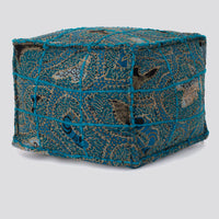 Square Wool Embroidered Ottoman