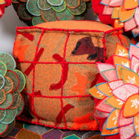 Square Wool Embroidered Ottoman
