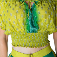 Karissa - Hand Cut Silk Degrade Crop Top with tied strings hand beaded and elastic hem sleeves. (7123715129540)