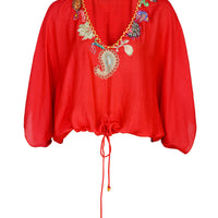 Ali Top - Woven Silk with Applique (4488608612457)