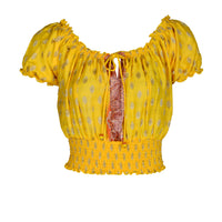 Karissa - Hand Cut Silk Degrade Crop Top with tied strings hand beaded and elastic hem sleeves. (7123715129540)