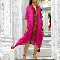Gemma Ruffle Silk Kaftan Dress - Silk Cotton with Chiffon (4709719900265)