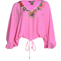 Ali Top - Woven Silk with Applique (4488608612457)