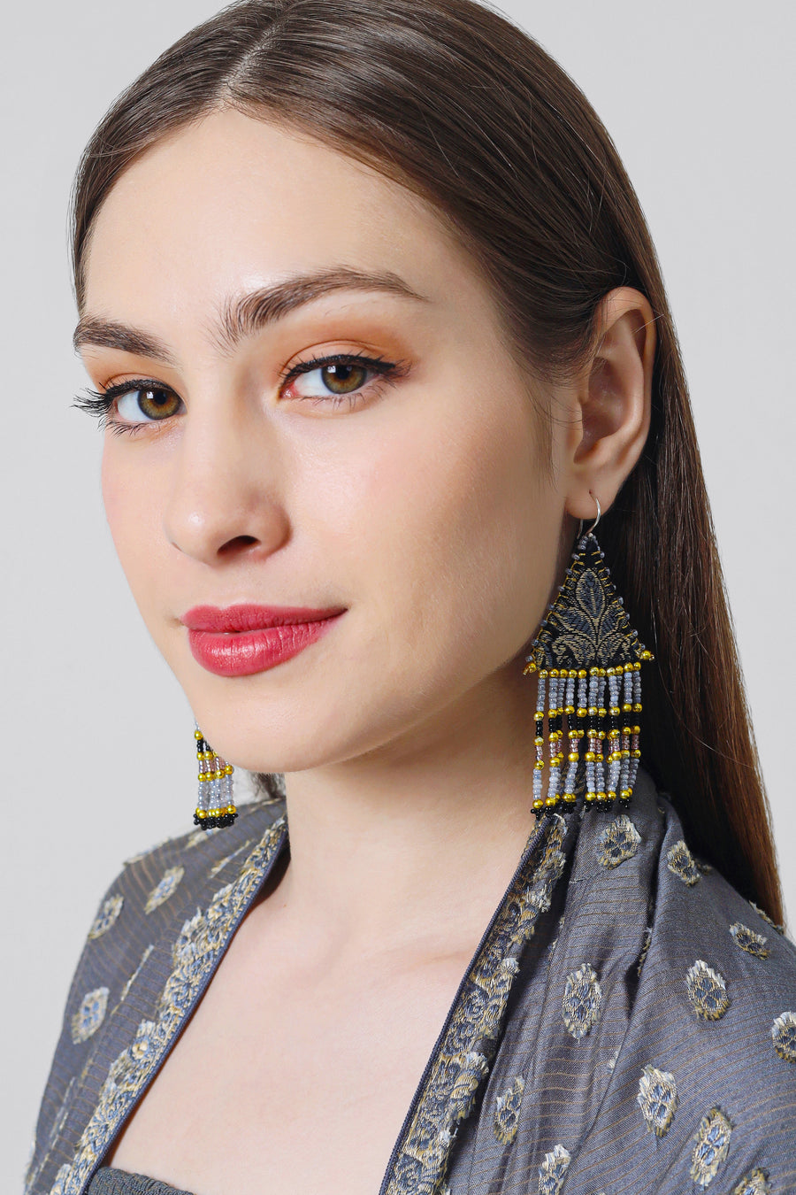 Woven Silk Pyramid Earrings