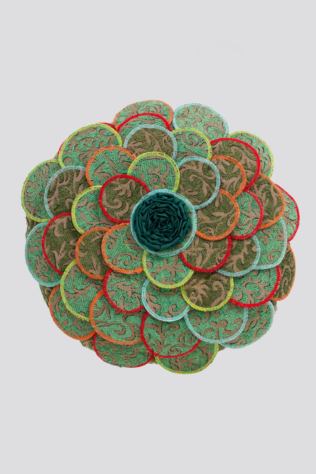 Rose Appliqué Round Cushion Cover
