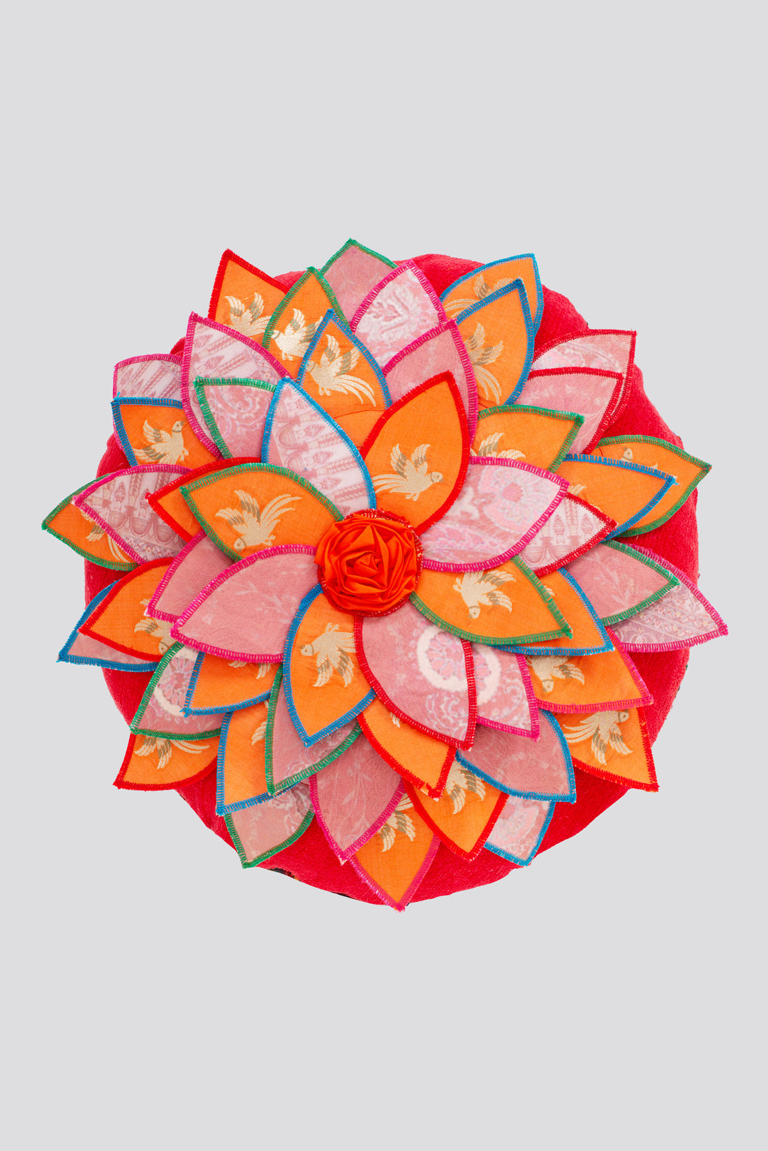 Round Lotus Appliqué Cushion Cover