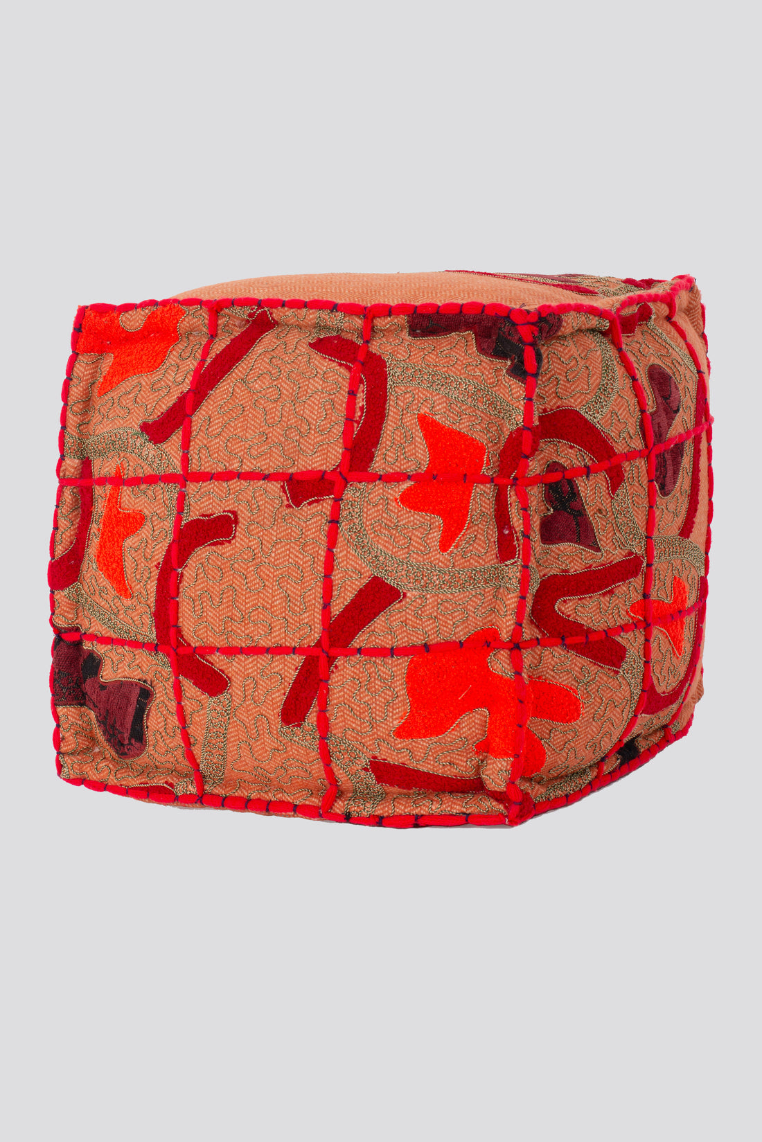 Square Wool Embroidered Ottoman