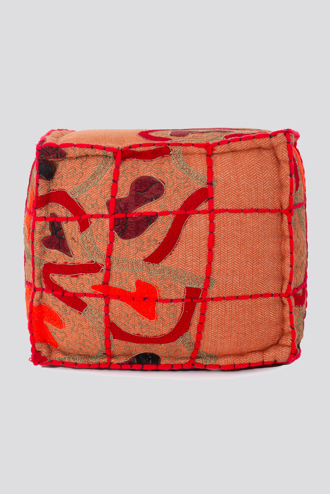 Square Wool Embroidered Ottoman