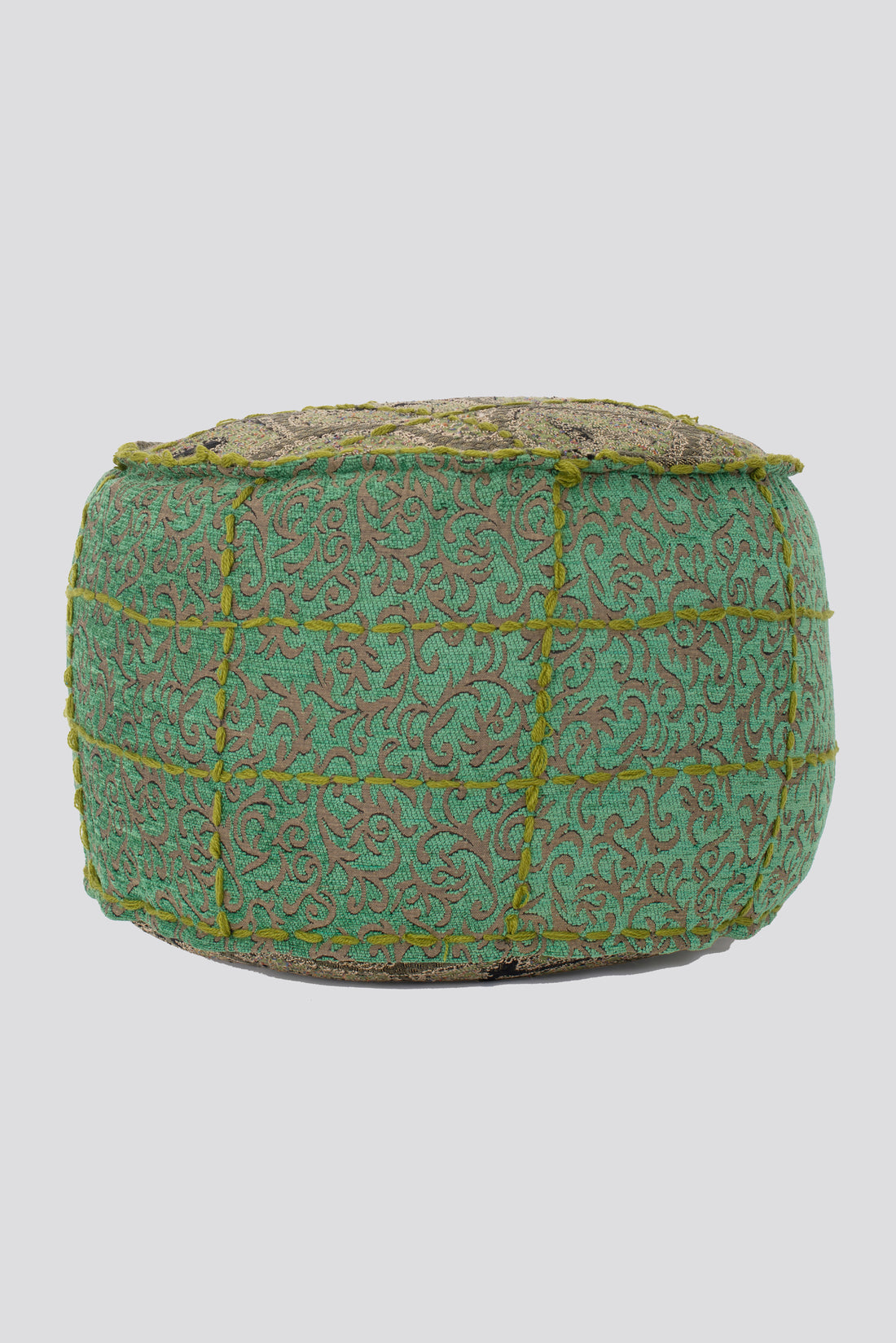 Round Wool Embroidered Ottoman