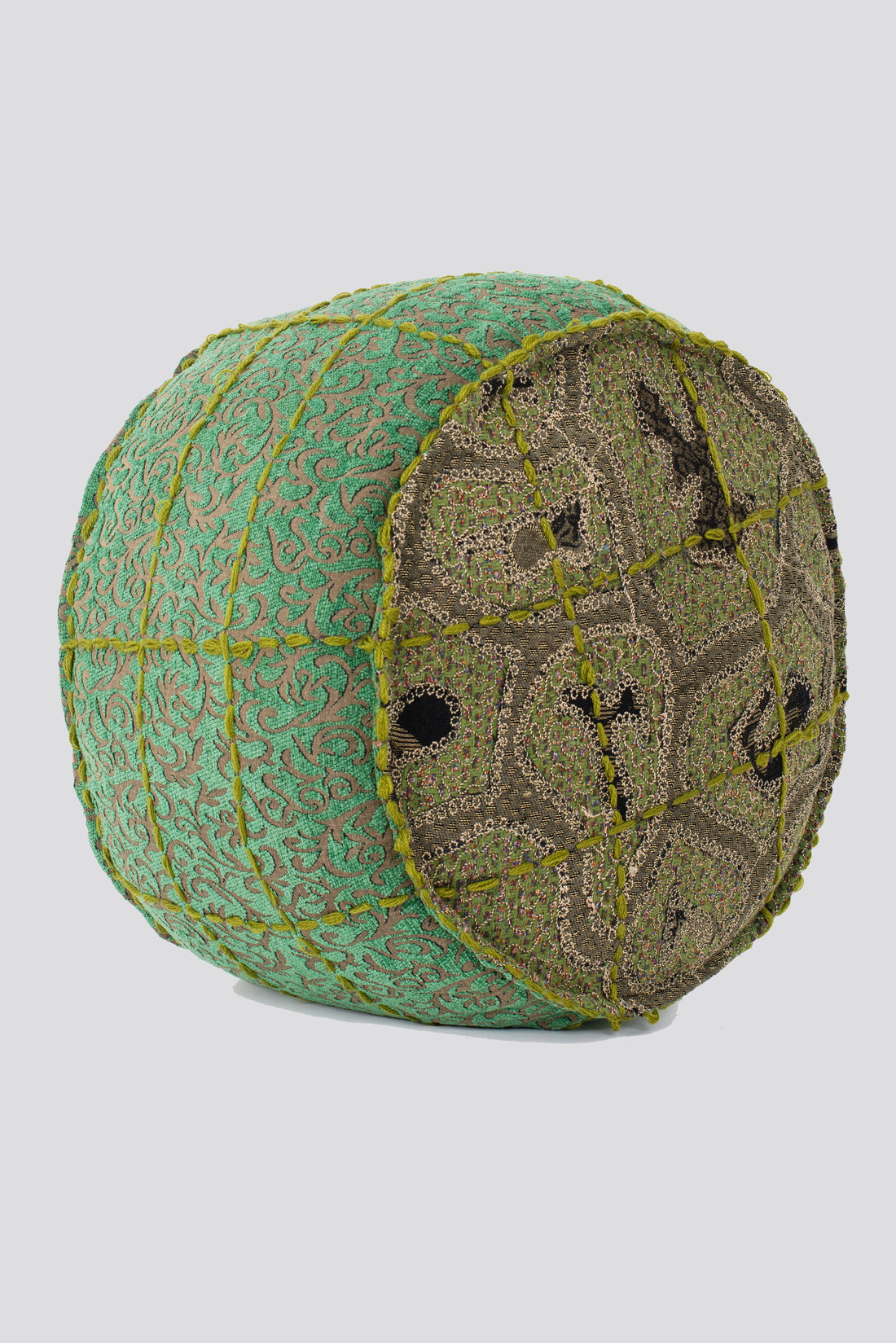 Round Wool Embroidered Ottoman