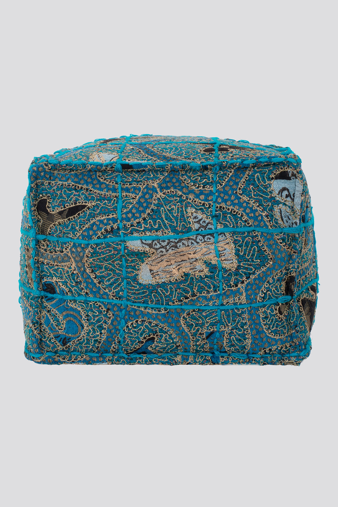 Square Wool Embroidered Ottoman