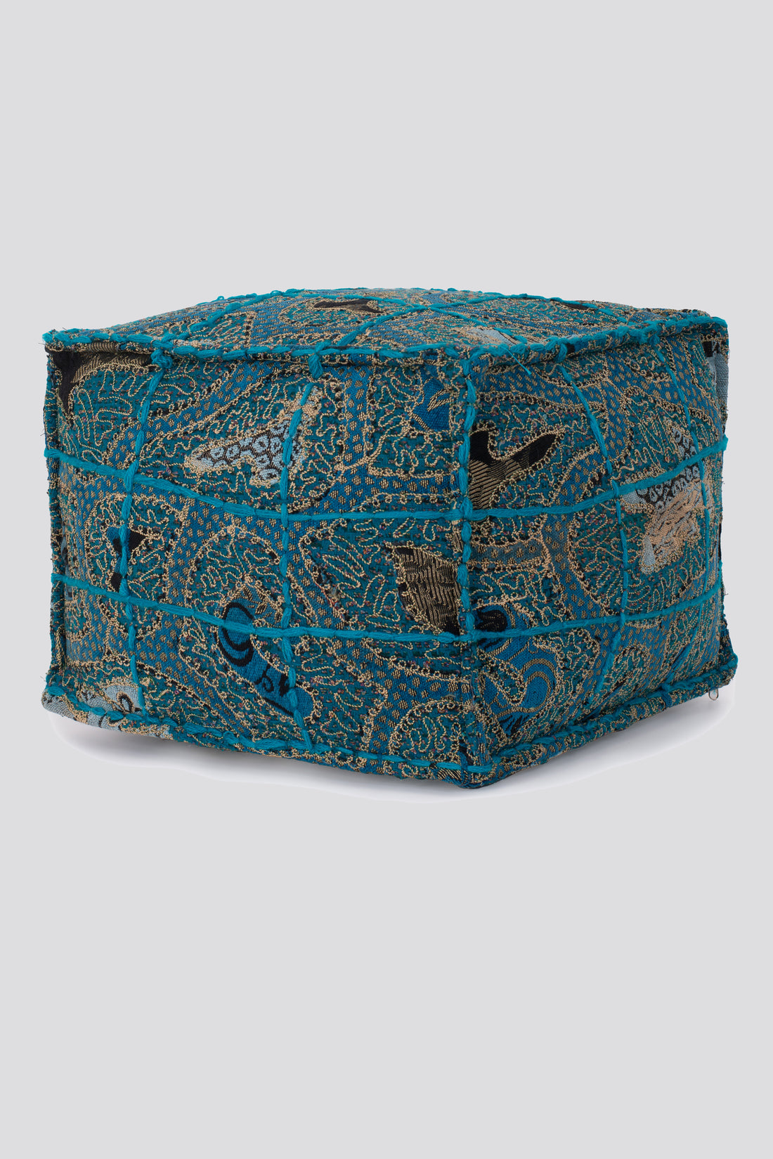 Square Wool Embroidered Ottoman