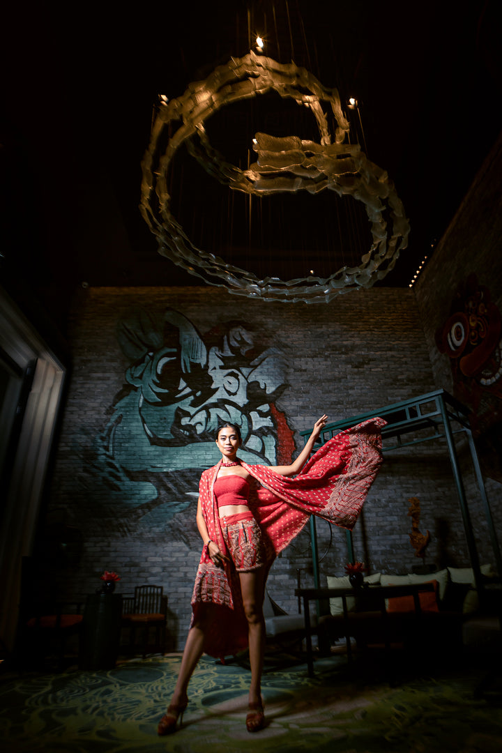 Model standing in Paul Ropp hand-cut silk — timeless freedom and self-expression