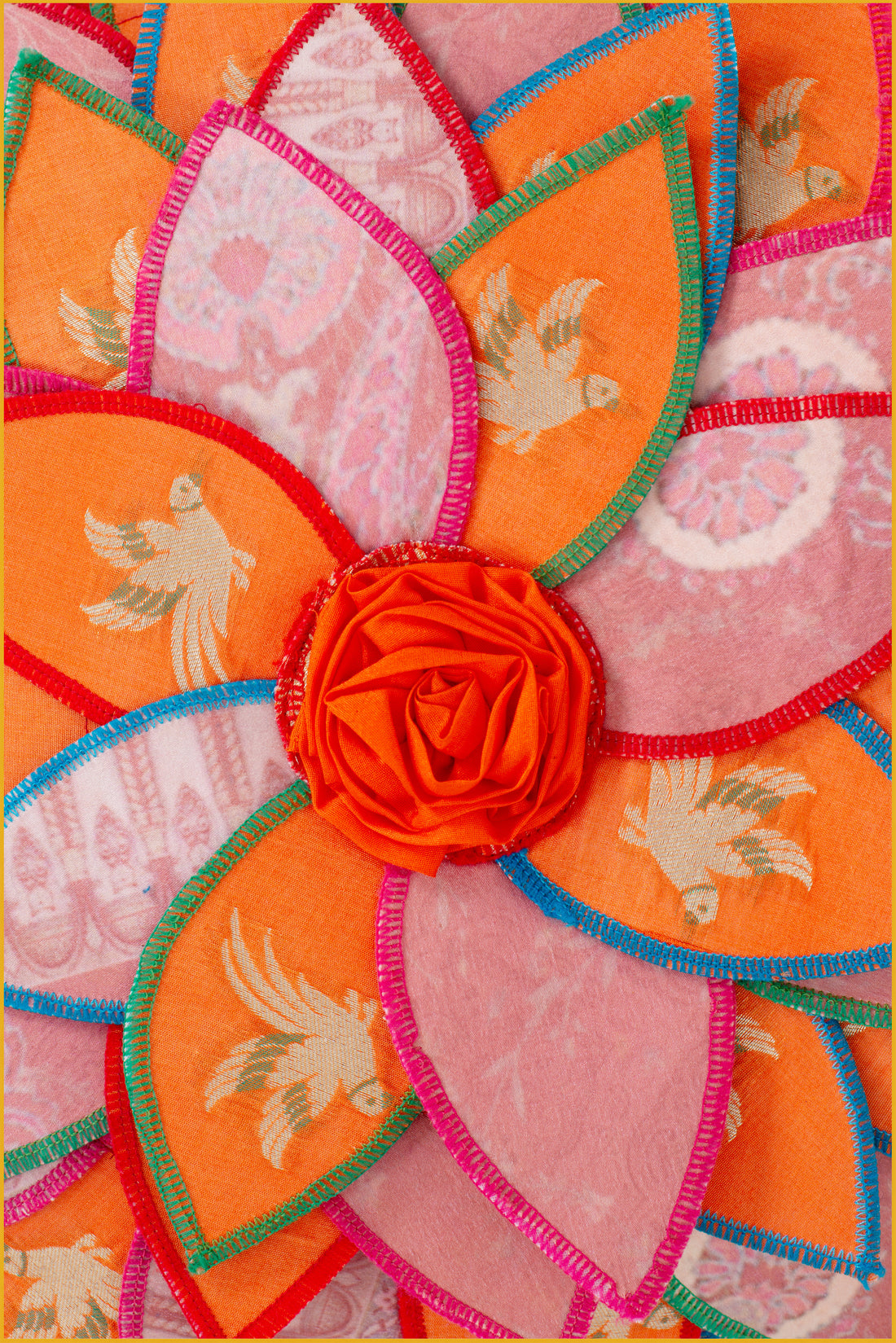 Round Lotus Appliqué Cushion Cover