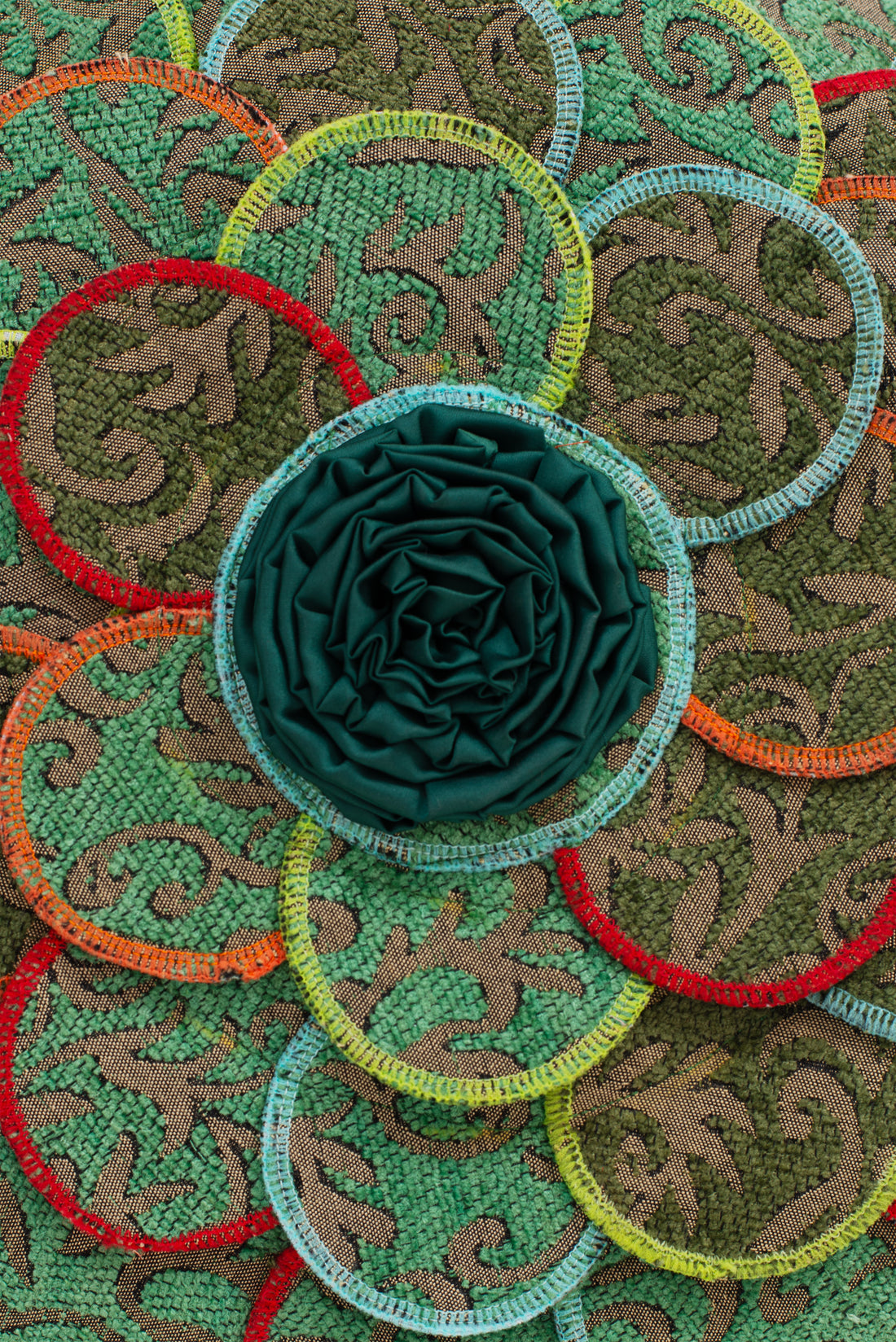 Rose Appliqué Round Cushion Cover