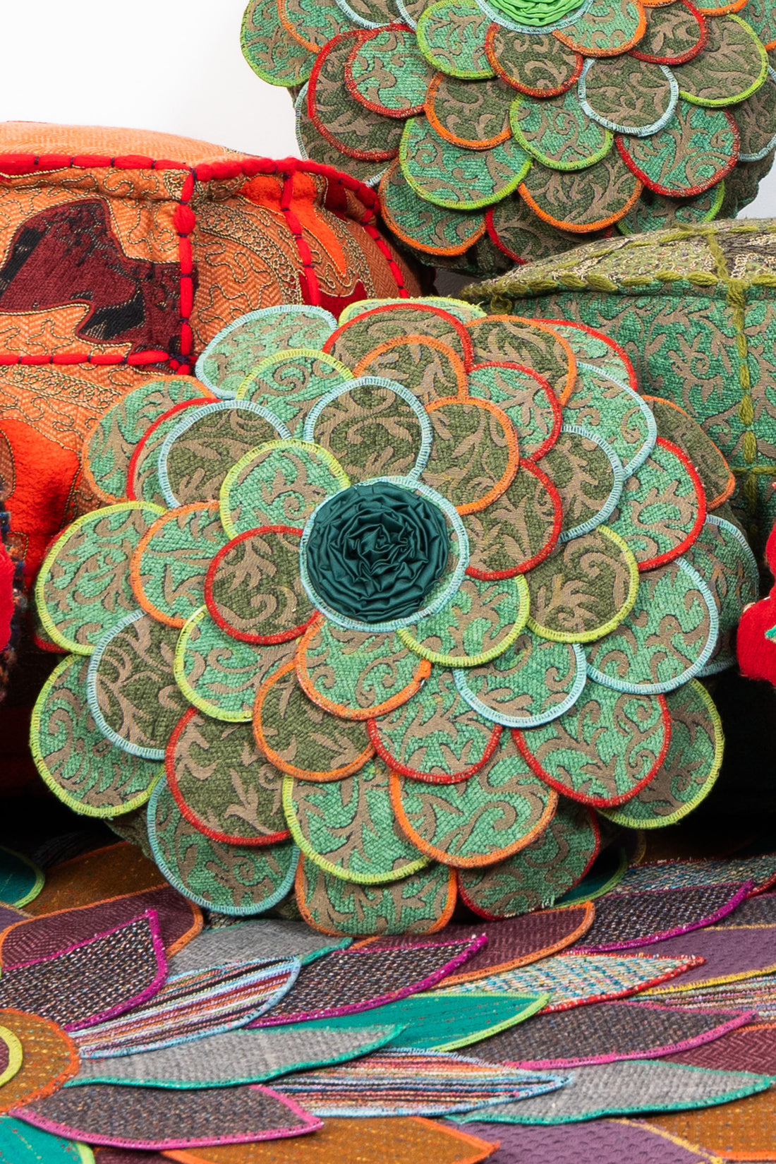 Rose Appliqué Round Cushion Cover