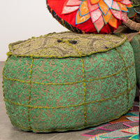 Round Wool Embroidered Ottoman