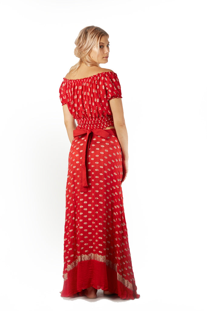 Rylee Hand Cut Silk Top With Elastic Waist & Shoulder (4490982555753)