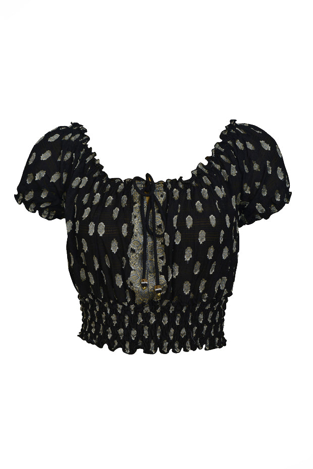 Rylee Hand Cut Silk Top With Elastic Waist & Shoulder (4490982555753)