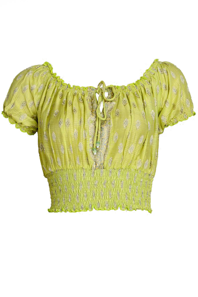 Rylee Hand Cut Silk Top With Elastic Waist & Shoulder (4490982555753)